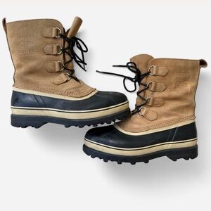 Sorel Caribou Tan and Black Waterproof Snow Boots - Men’s Size 10.5